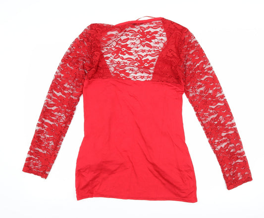 Whats Up Womens Red Floral Cardigan Jumper Size M