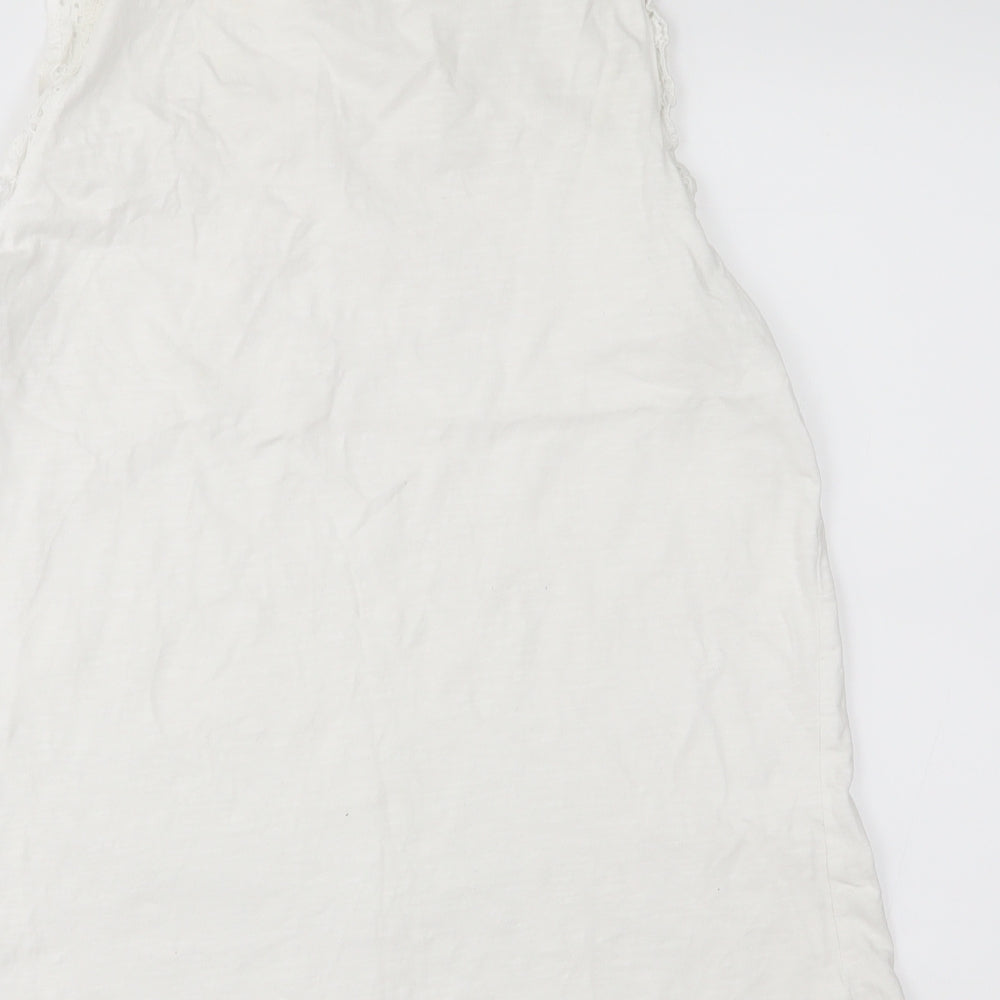 Brand and care label for lounge wear women’s white tunic tank, size UK 12
