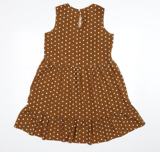 Preworn Womens Brown Polka Dot Tank Dress Size M - ruffle