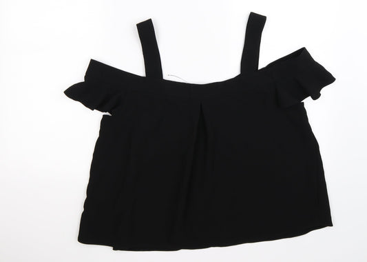 Topshop Womens Black Basic T-Shirt Size 16 - cold shoudler