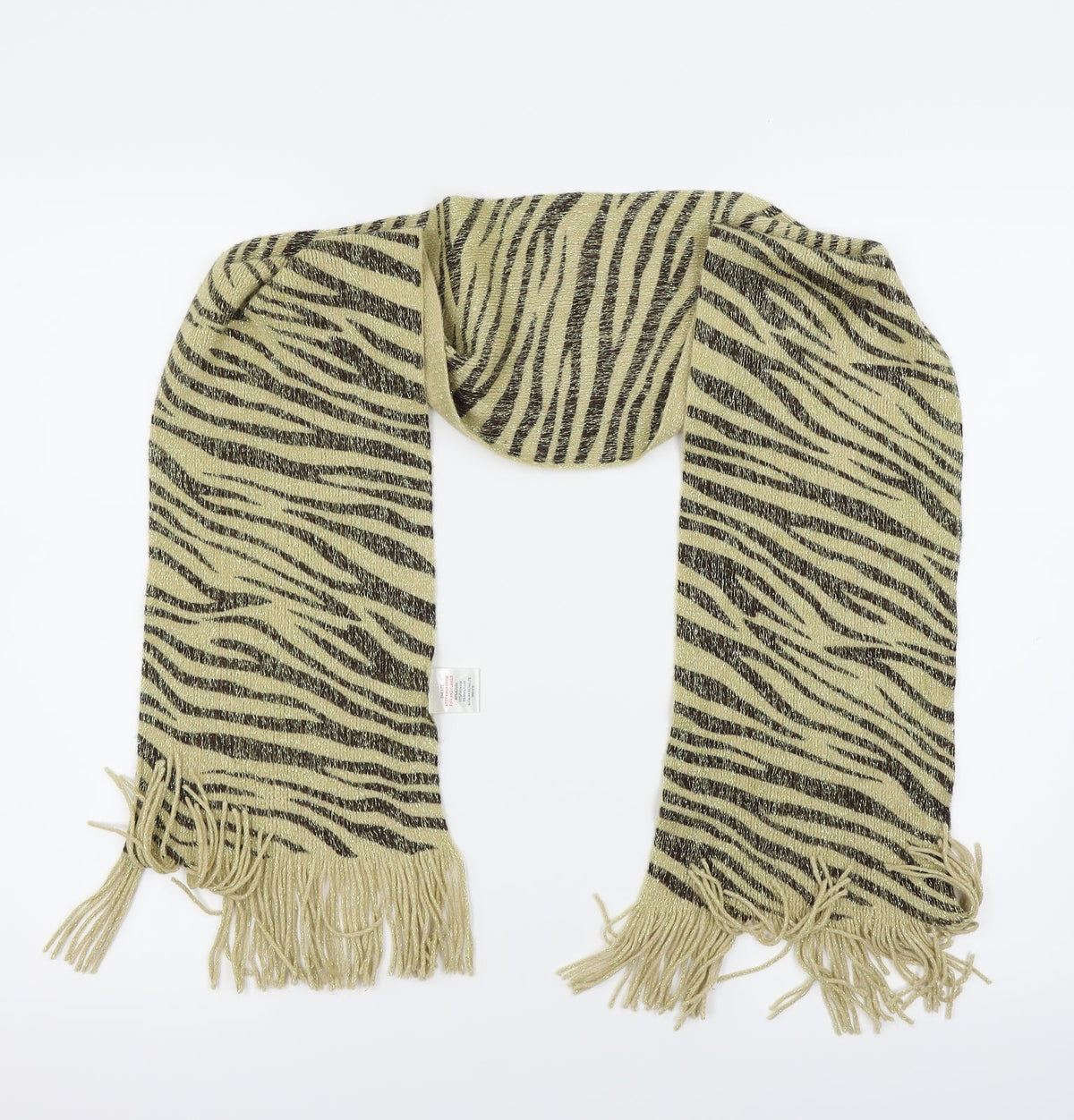 Front view of Preworn women’s gold animal print scarf