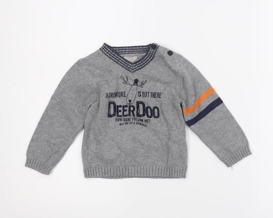Additional front view of Grain debbe boys’ grey jumper, size 18-24, months