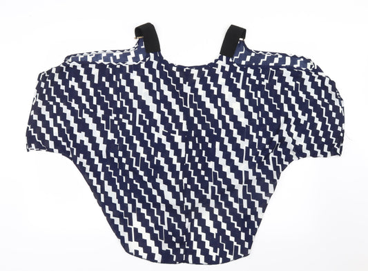 Vinceotto Womens Blue Geometric Mesh Basic Blouse Size L - Open Shoulders