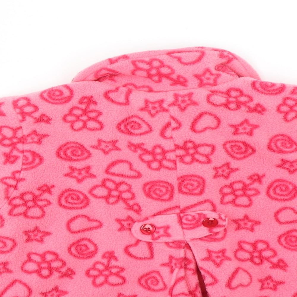 Brand and care label for Next girls’ pink fleece jacket, size 3-6, months