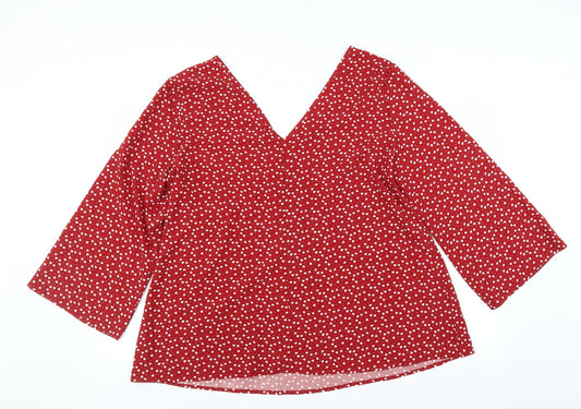 Preworn Womens Red Basic Blouse Size 2XL - heart pattern