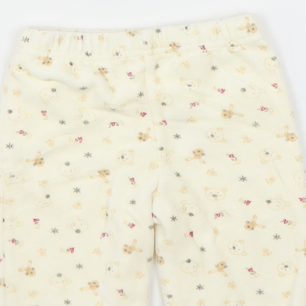 Brand and care label for George girls’ ivory fleece trousers, size 0-3, months - bear print