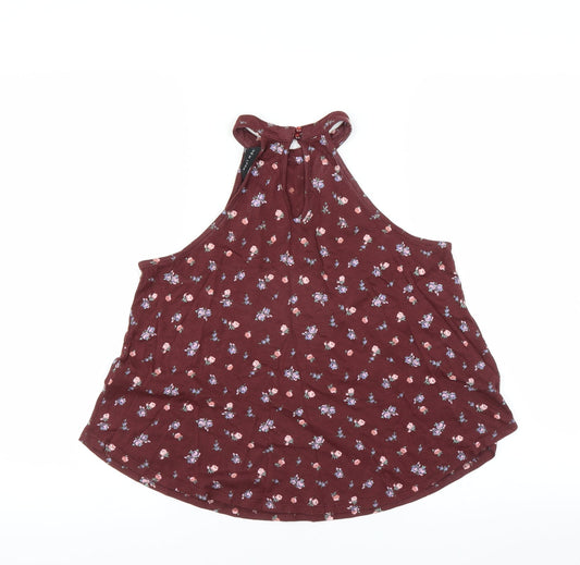 New Look Womens Red Floral Basic Blouse Size 8 - Burgundy