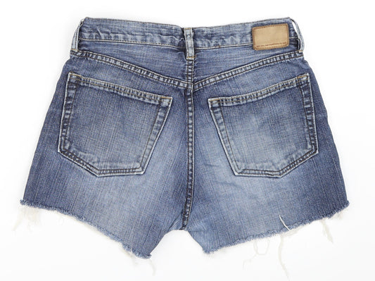 Back view of Gap women’s blue denim cut-off shorts, size UK 30, in