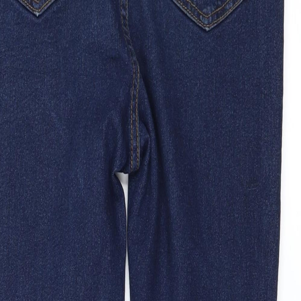 Brand and care label for Boohoo women’s blue denim skinny jeans, size UK 10, 29-inch leg