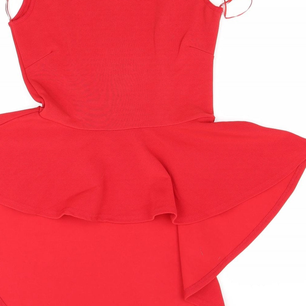 Brand and care label for ribon women’s red tunic blouse, size UK 10