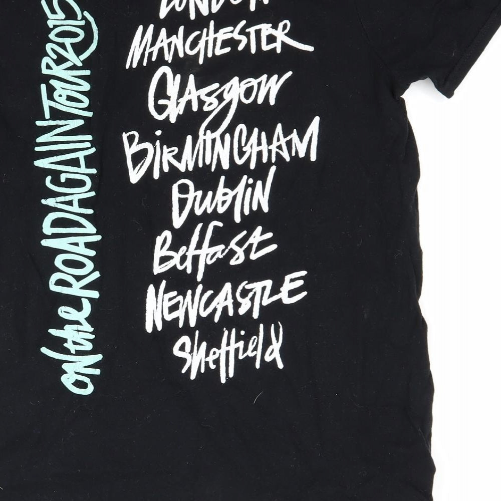 Brand and care label for Preworn women’s black basic t-shirt, size S
