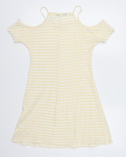 Miss Pretty Worls Womens Yellow Striped T-Shirt Dress Size 8