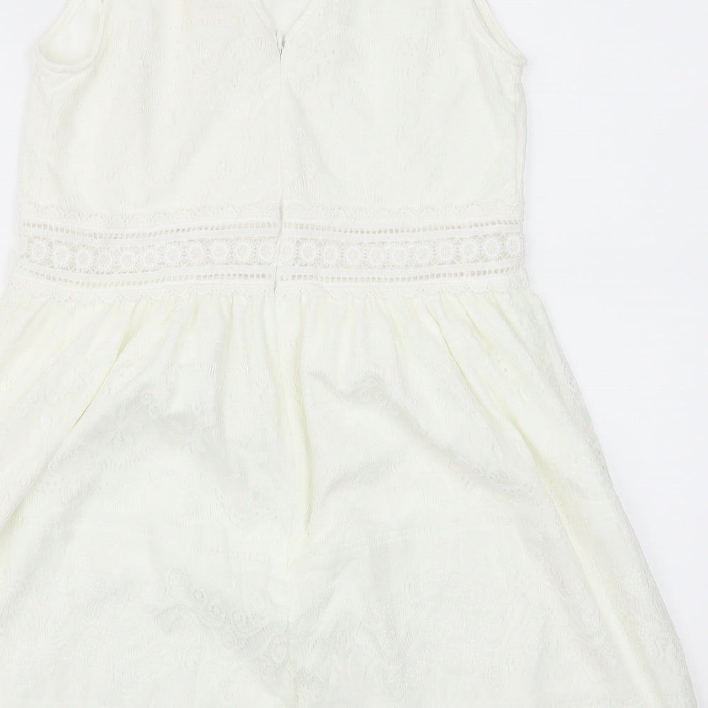Blue Vanilla Womens White Lace Skater Dress Size M