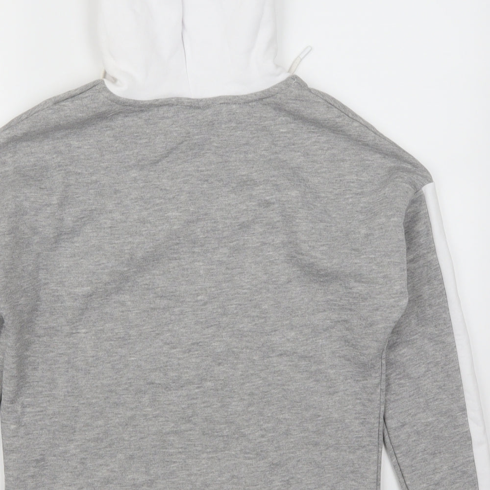 Brand and care label for Closure women’s grey pullover hoodie, size UK 10