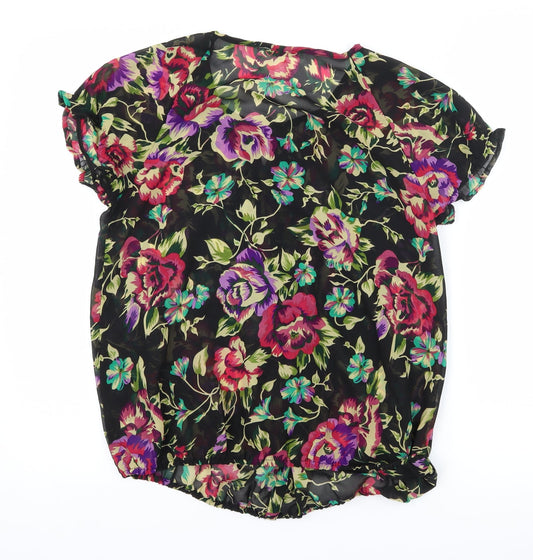Oxolloxo Womens Black Floral Basic Blouse Size S