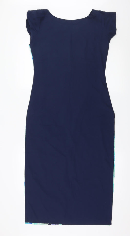 Ziyaa Womens Blue Geometric Basic Blouse Size S - Long Line