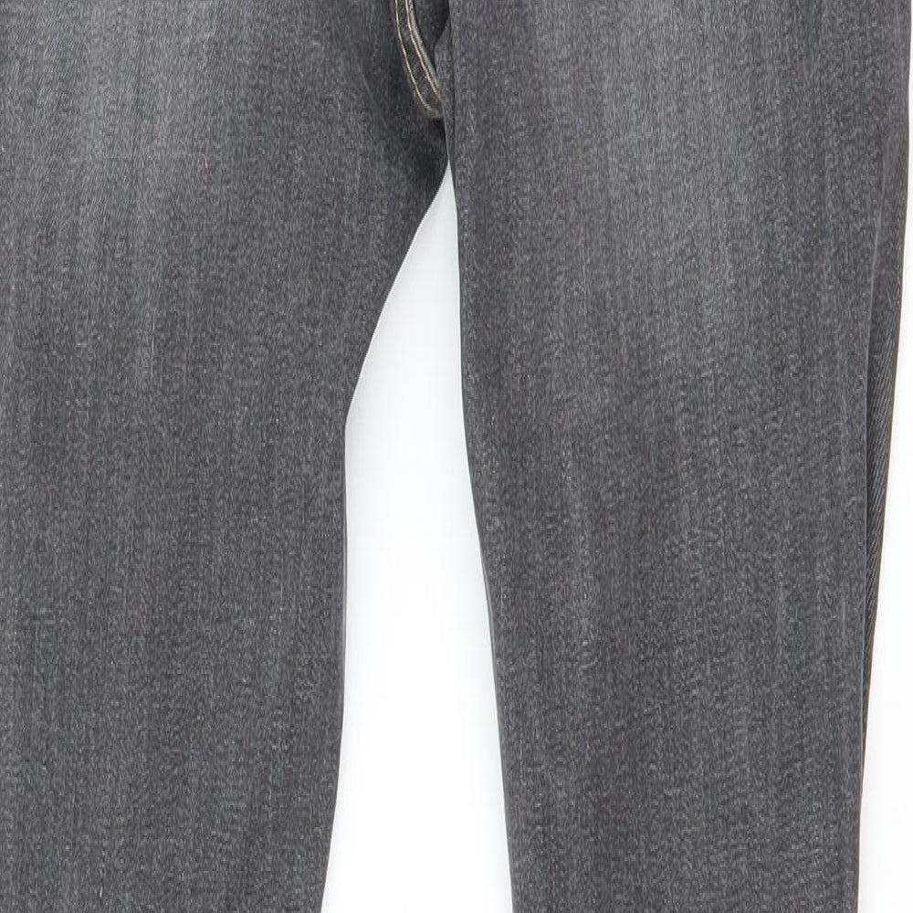 Brand and care label for United Colors of Benetton women’s grey denim skinny jeans, size UK 26, in, 30-inch leg