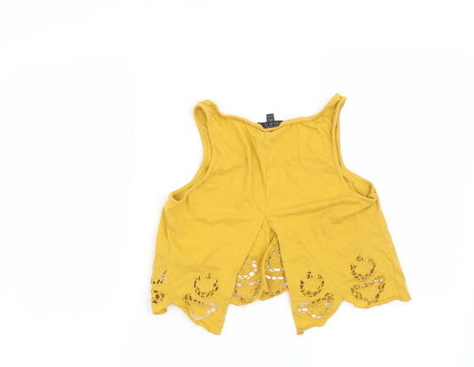 Topshop Womens Yellow Geometric Cropped T-Shirt Size 8