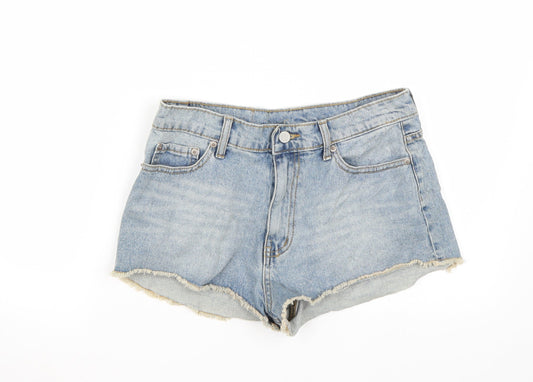 Additional front view of Preworn women’s blue bermuda shorts, size UK 29, in