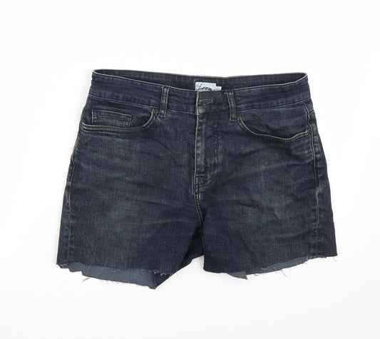 Additional front view of Loop women’s blue cut-off shorts, size UK 31, in