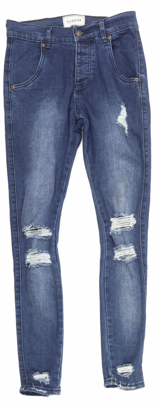 Additional front view of ILLUSIVE LONDON women’s blue denim mom jeans, size XS