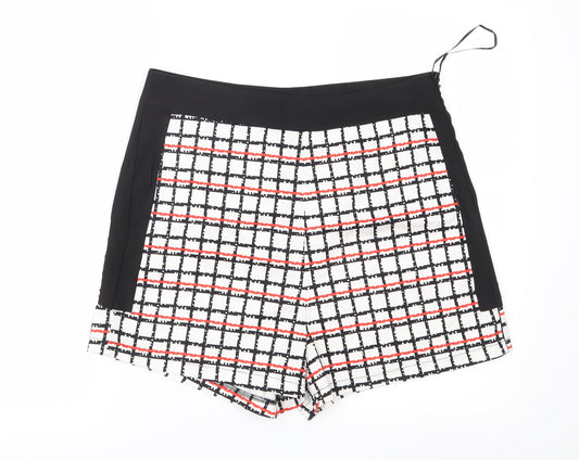Additional front view of Missi women’s white check mom shorts, size UK 14