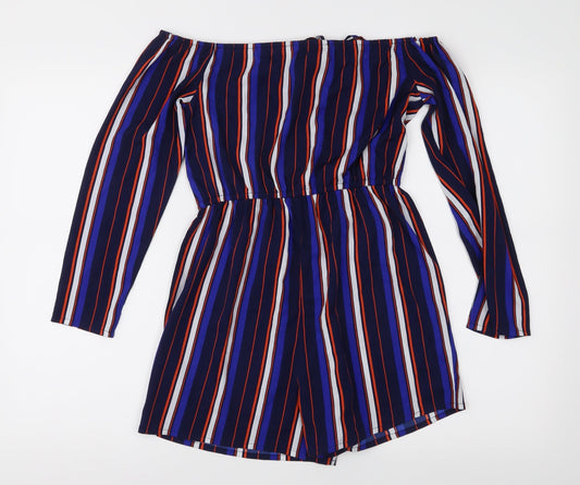 Missguided Womens Blue Striped Playsuit One-Piece Size 8