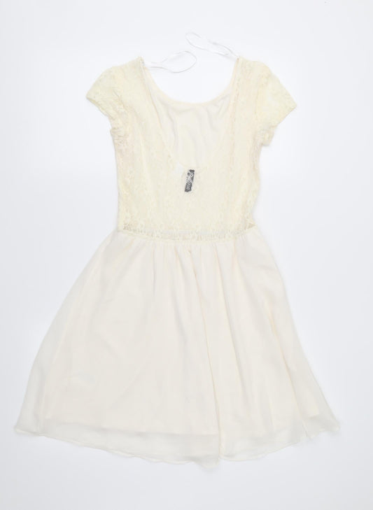 Divided Womens Ivory Lace Fit & Flare Size 8