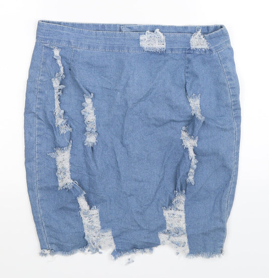 Fancy Qube Womens Blue Denim Straight & Pencil Skirt Size 32 in - Distressed