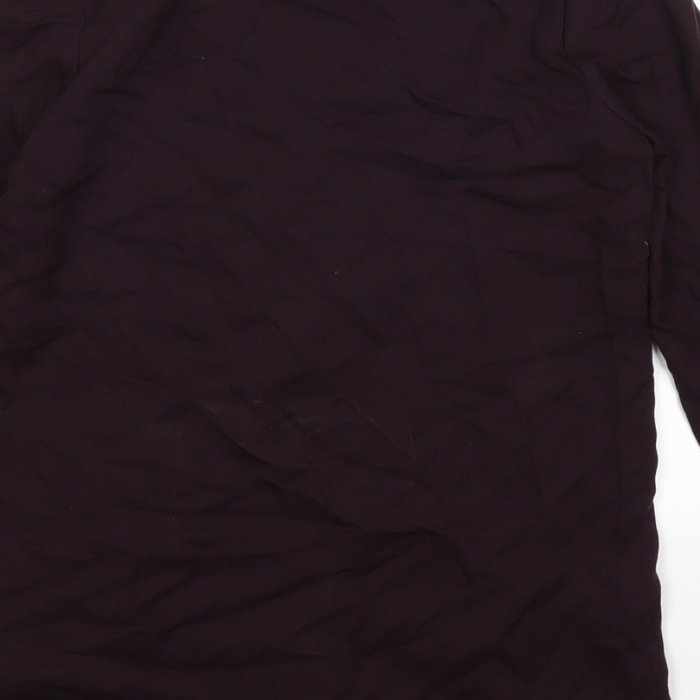 Brand and care label for H&M women’s purple jacket coat, size UK 34