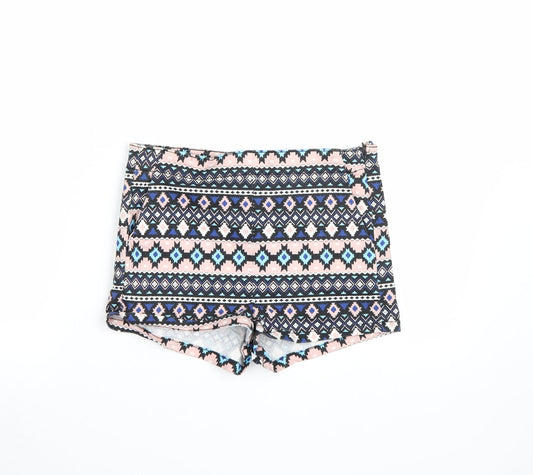 Additional front view of H&M women’s multicoloured geometric cut-off shorts, size UK 12