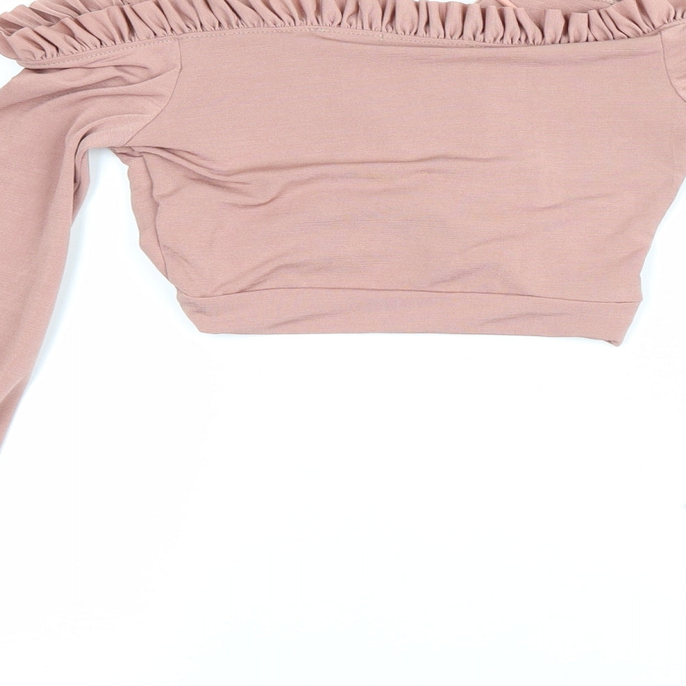 PRETTYLITTLETHING Womens Pink Cropped Blouse Size 4