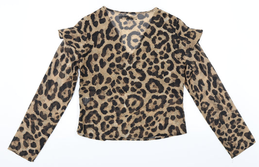 Tokyo Doll Womens Brown Animal Print Basic Blouse Size 12