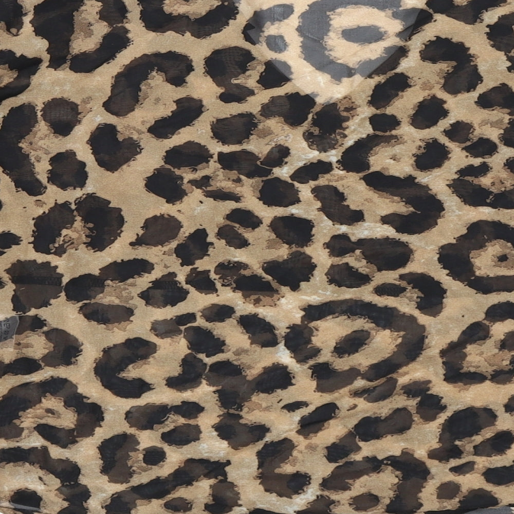 Brand and care label for Tokyo Doll women’s brown animal print basic blouse, size UK 12
