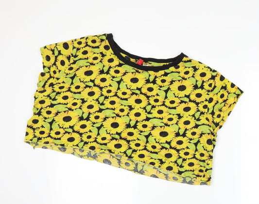 H&M Womens Yellow Floral Basic T-Shirt Size L