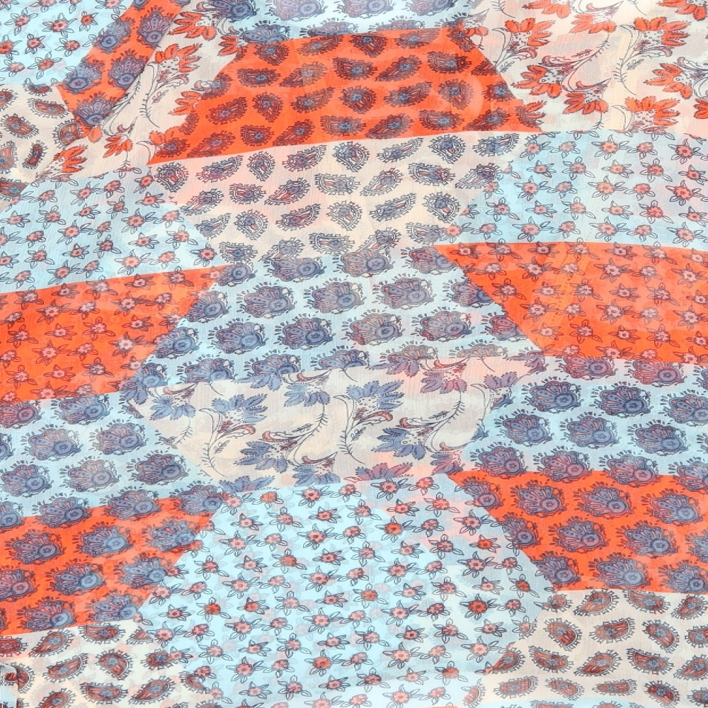 Brand and care label for Papaya women’s blue floral basic blouse, size UK 14