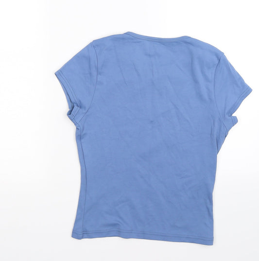 Preworn Womens Blue Floral Basic T-Shirt Size M