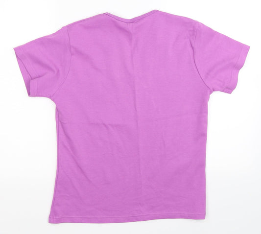 EWM Womens Purple Floral Basic T-Shirt Size 12