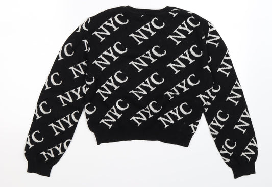 New Look Girls Black Geometric Knit Pullover Jumper Size 12-13 Years - NYC