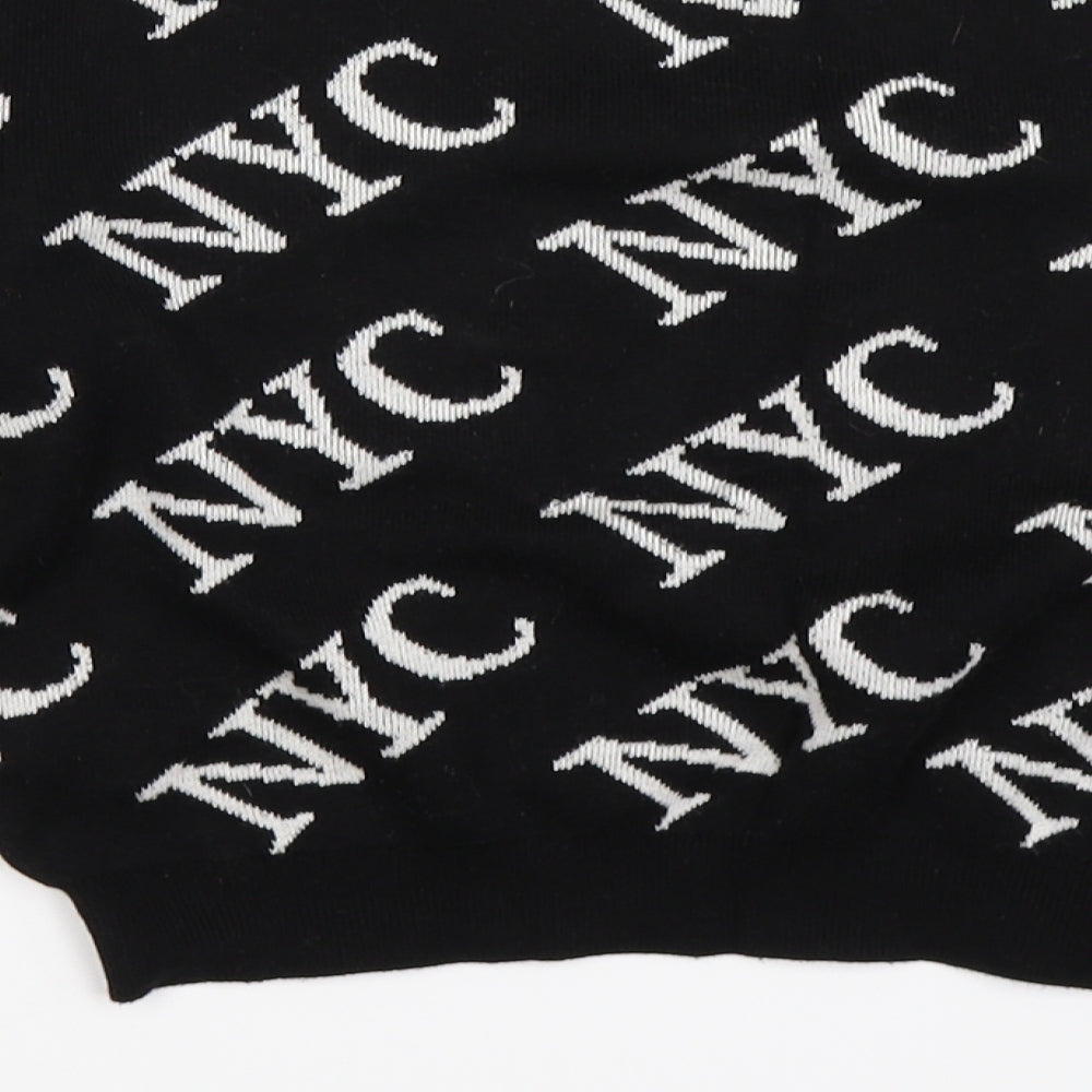 Brand and care label for New Look girls’ black geometric knit jumper, size 12-13, years - nyc