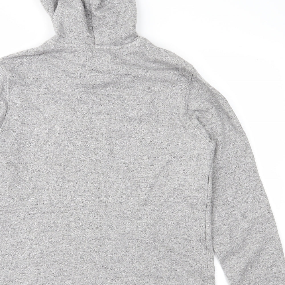 Brand and care label for Topman men’s grey pullover hoodie, size XS