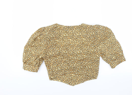Topshop Womens Brown Animal Print Basic Blouse Size 8