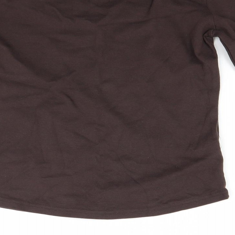 Brand and care label for Papaya women’s brown pullover sweatshirt, size UK 14