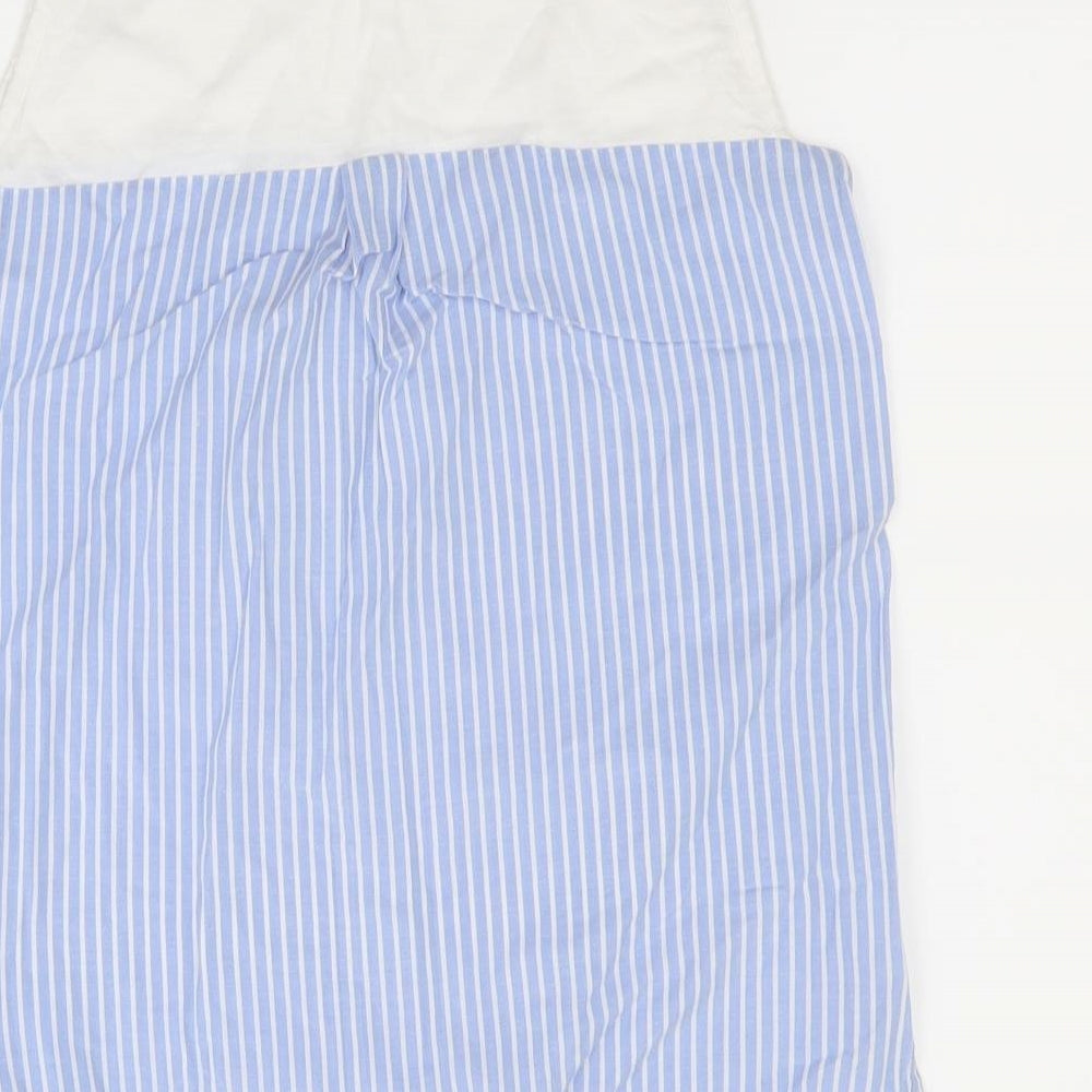 Brand and care label for Dunnes women’s beige striped basic t-shirt, size UK 8