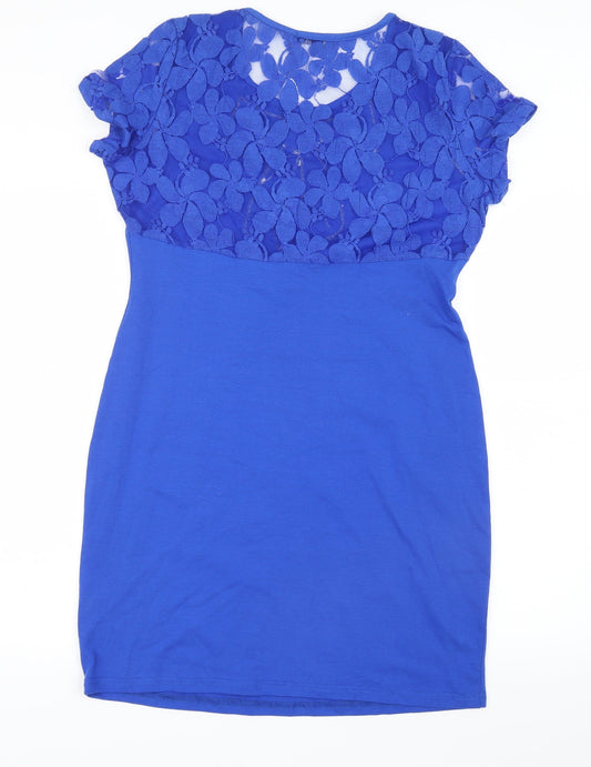 Frime Womens Blue Shirt Dress Size L - Lace detail