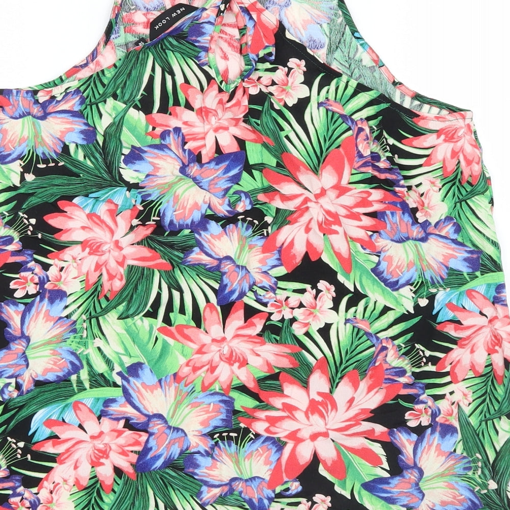 Brand and care label for New Look women’s pink floral mesh basic blouse, size UK 14
