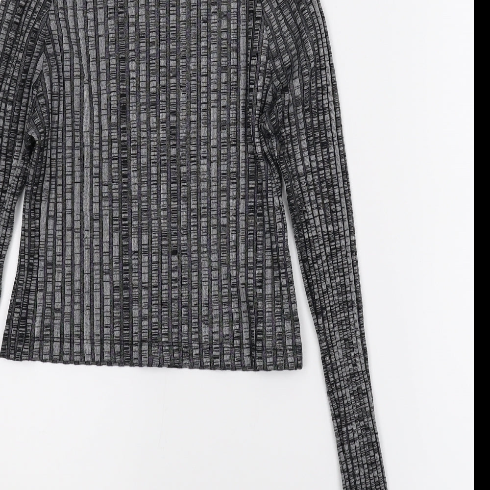 Brand and care label for Light Before Dark women’s grey cropped blouse, size M