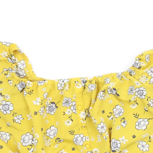 New Look Girls Yellow Floral Basic Blouse Size 13 Years