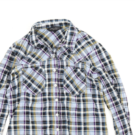 Dorothy Perkins Womens Blue Plaid Basic Button-Up Size 12
