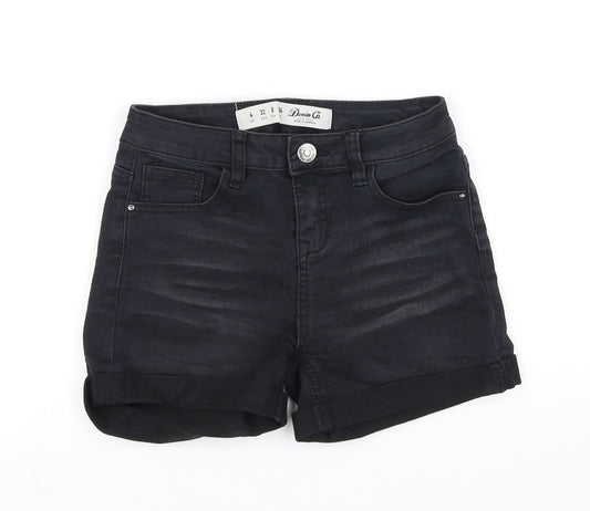Additional front view of Denim & Co. women’s black hot pants shorts, size UK 4